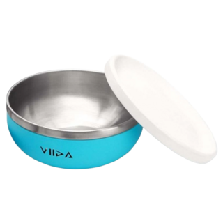 VIIDA Soufflé 抗菌不鏽鋼餐碗, 430ml, 食品級矽膠上蓋, 寶貝藍, 1個