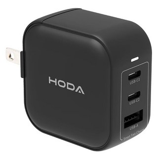 HODA 好貼 GaN氮化鎵 65W 智慧方型三孔電源供應器, 黑色, 1個