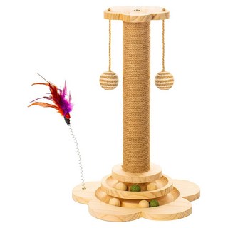 劍麻貓抓柱 小花轉盤 Set, 實木板材質, 短版, 1組