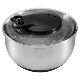 Berthan 不鏽鋼蔬菜脫水機 5.3夸脫大容量 帶有拉繩操作 有煞車按鈕和防滑底座, 黑色, 1個