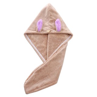 珊瑚絨乾髮帽 兔耳款, 咖啡棕, 1組