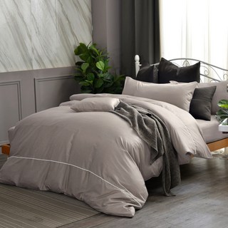 寢城之戀 台灣製 200織100%純棉床包枕套組 簡約素色 109灰岩大地, 床包+枕套, 加大 6尺