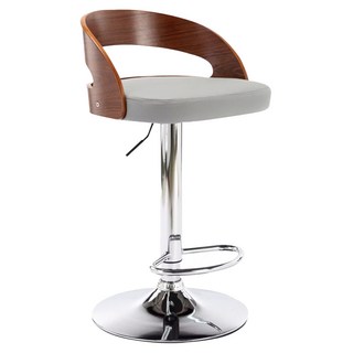 E-home Winni溫妮曲木吧檯椅, PU皮座面, 弧形曲木框架, 360°旋轉, 灰色, 1個