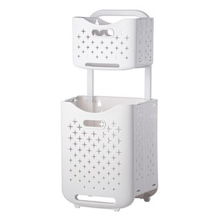 FAmILyLIFE 生活 拉桿式附輪可壁掛雙層分類洗衣籃 YG-161-W 1.5kg 1個, 簡約白