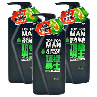TOP 脫普 男士洗髮精 激爽控油 750g 植萃控油配方 無添加矽靈, 3瓶