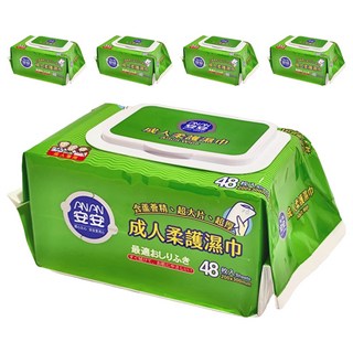 安安 成人柔護濕巾 含蘆薈精華 超大片超厚, 1入, 5包