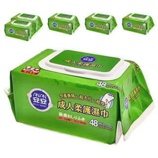 安安 成人柔護濕巾, 含蘆薈精華, 超大片超厚, 48枚入, 48張, 6包