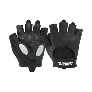 AOLIKES 奧力克斯 121矽膠防護半指手套 掌面液態矽膠 輕易穿戴舒適 成人男女通用, 黑色, 1雙