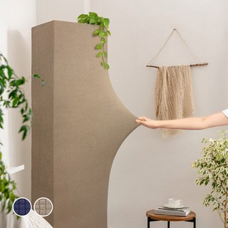 더자리 올인원 원형 스탠드형 에어컨커버, 스퀘어브라운