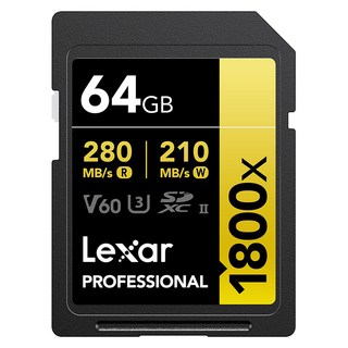 Lexar 雷克沙 Professional 1800x V60 SDXC UHS-II 記憶卡 64GB 讀取280MB/s, 1個