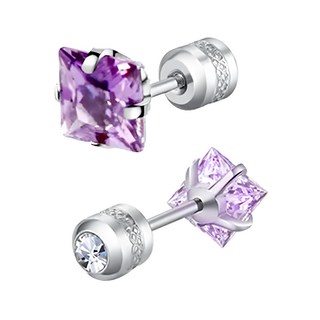 耀眼美人 鋯石鑽醫療鋼/不鏽鋼耳環, 貴氣紫