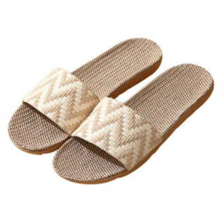 波浪一字編織亞麻拖鞋 夏季款 100%亞麻中底, 42~43, 波浪 沙色, 1雙