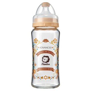 Simba 小獅王辛巴 蘿蔓晶鑽寬口玻璃大奶瓶, 豔陽咖啡, 270ml, 1個