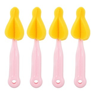 PUKU 藍色企鵝 轉轉Q高密度海綿奶嘴刷 可拆式支架 懸掛掛勾設計, 粉色, 4支