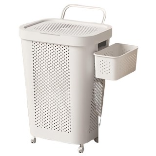 艾米購物 帶輪大容量洗衣籃 附內衣籃 + 萬向輪 + 把手 輕鬆收納全家人的換洗衣物, 白色