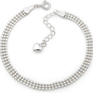 女款92.5純銀扁珠三線愛心鍊銀手鍊 SH199