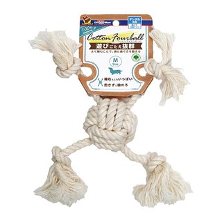 DoggyMan 多格漫 自然素材棉質犬用潔牙四向拉索玩具, M, 1個, 白色