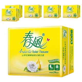 春風 山茶花精華 抽取式衛生紙 100張, 24包, 6袋