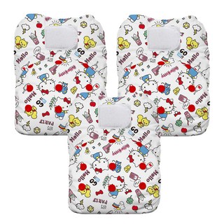 THiRSTiES AIO有機棉壓扣一體式布尿布 SANRIO聯名款 OS(4-18kg) 100%有機棉, Hello Kitty My Friends, 3件