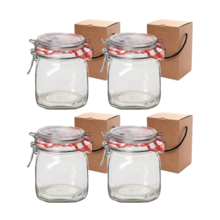 Bormioli Rocco Fido透明上蓋玻璃儲物罐 750ml x 4入 + 禮物盒 4入, 1套