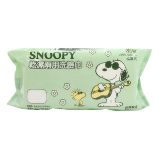 KOgi 宏瑋 史努比 乾濕兩用洗臉巾 80抽 展開200x200mm 台灣製造, 吉他 白色, 1包