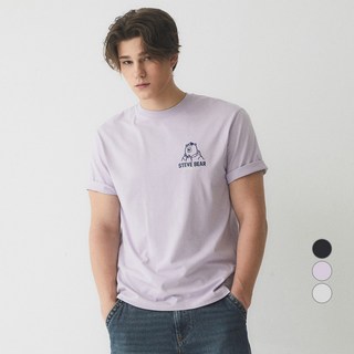 WHO.A.U 男女通用Steve背後圖案棉質T恤 WHRPE2491U, LIGHT PURPLE