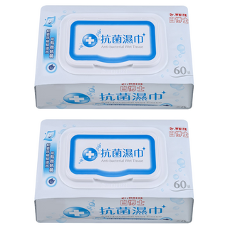 Dr.White 白博士 抗菌濕巾 含天然蘆薈溫和潔淨成分 細柔水織布紙材 13%酒精含量 居家外出適用, 60張, 2包, 60片, 60抽