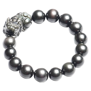 財神小舖 彩虹眼黑曜石貔貅手鍊 12mm 招財開運 時尚配飾, SP3012, 1個