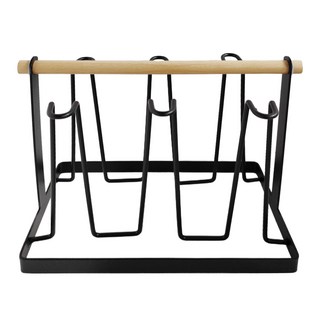艾米購物 杯架 + 實木托盤 Set, 瀝水杯架 馬克杯架 茶杯架 杯子收納 玻璃杯架, 14*24*19 cm, 約450g, 黑色, 1組