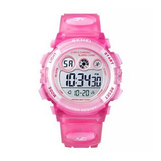 SKMEI 時刻美 LED幻彩夜光防水兒童電子錶 – 50米防水, 12/24小時制, 透明粉紅色