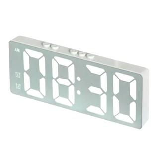 小麥購物 LED聲控數字時鐘, 靜音, 帶USB充電線, 多功能顯示, 鏡面大屏, 白色