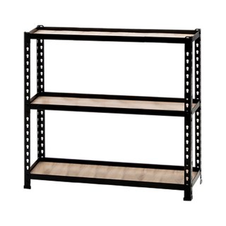 AMOS 免螺絲角鋼木板貨架 塑合板 烤漆鐵材, 黑色, 3層