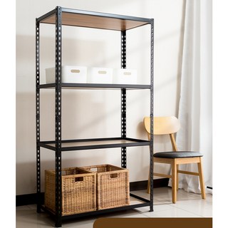 AMOS 亞摩斯 四層免螺絲角鋼木板貨架 WTA028BK 106 x 61 x 169cm 黑色