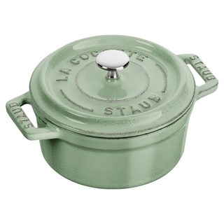 Staub 圓型琺瑯鑄鐵鍋 10cm 法國製迷你雙耳燉鍋, 鼠尾草綠, 1個
