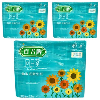 百吉牌 向日葵 抽取式衛生紙, 12包, 3袋