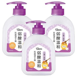 GREEN 綠的 弱酸溫和抗菌潔手露-木蘭&蜂蜜, 400ml, 3瓶