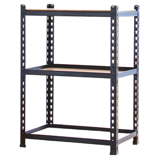 AMOS 亞摩斯 免螺絲角鋼木板貨架, 黑色, 3層