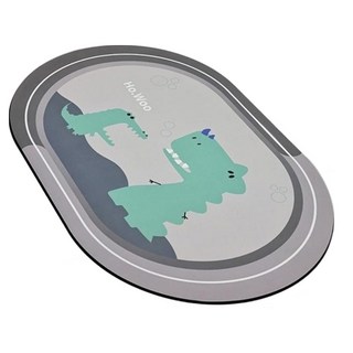 軟式硅藻土速乾防滑吸水地墊, 圓形可愛恐龍, 1個