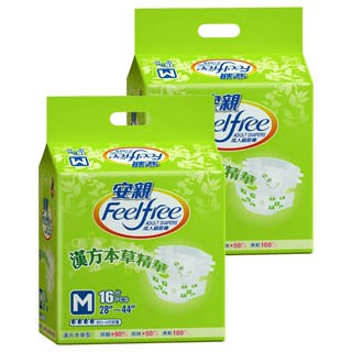 Feelfree 安親 漢方本草成人紙尿褲 16片 超導流紋 柔軟表層 尿濕顯示, M(腰圍28~44吋), 2包