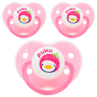 PUKU 藍色企鵝 水果拇指型 初生安撫奶嘴 食品級矽膠 不含BPA, 0歲以上, 粉色, 3個
