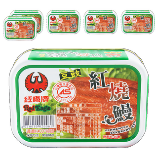紅鷹牌 Red Eagle 豆鼓紅燒鰻, 台灣宜蘭在地製造, HACCP認證, 不含防腐劑及化學色素, 100g, 6罐