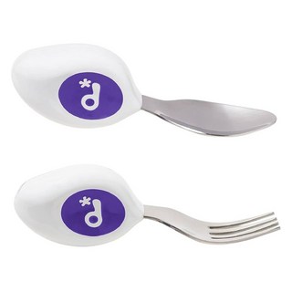 doddL 人體工學兒童學習餐具2件組, 藍莓紫, 湯匙 + 叉子, 1組