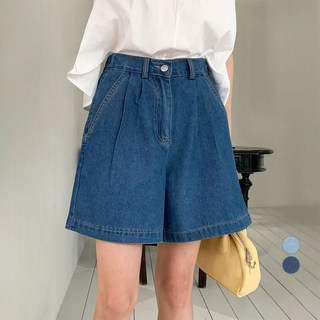 아피나르 여성용 쿨터치 데님 하프밴딩 핀턱 쇼츠