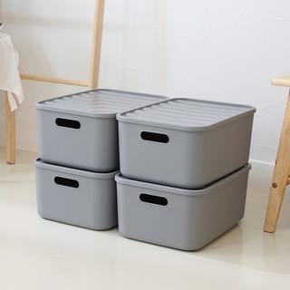 BONOHOUSE 食品儲藏室整理收納箱, 4個, 灰色, M(264 x 372 x 162 mm)