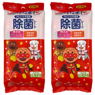 LEC ANPANMAN 麵包超人 日製抗菌濕紙巾 隨身包, 2包, 2袋, 25張