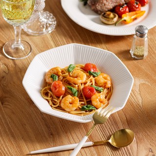 YOON CERAMICS 純白八角義大利麵碗, 白色, 1個