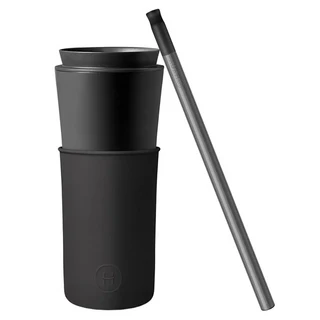 HYDY 兩用杯 黑兩用杯含吸管 15oz, 午夜黑, 450ml, 1個