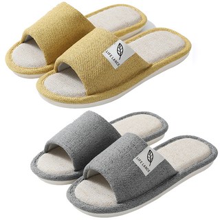LIFE LANCE 亞麻室內拖鞋 2雙組, 黃色+灰色, 1組