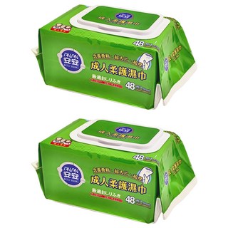 安安 成人柔護濕巾 加大型, 48張, 2包