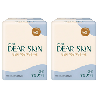 디어스킨 울트라 슬림 날개형생리대, 중형, 36개입, 2개